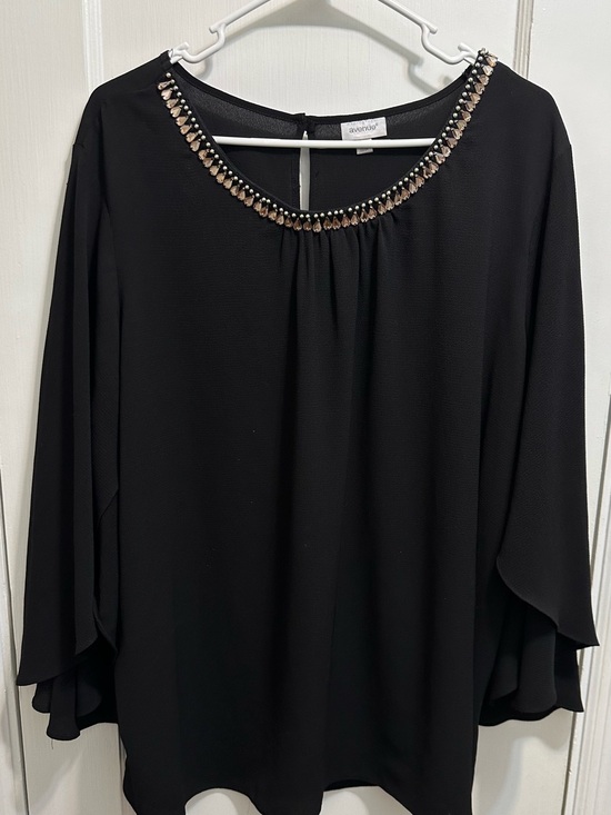 Avenue Tops - Avenue Black Blouse with Teardrop Bead Trim
